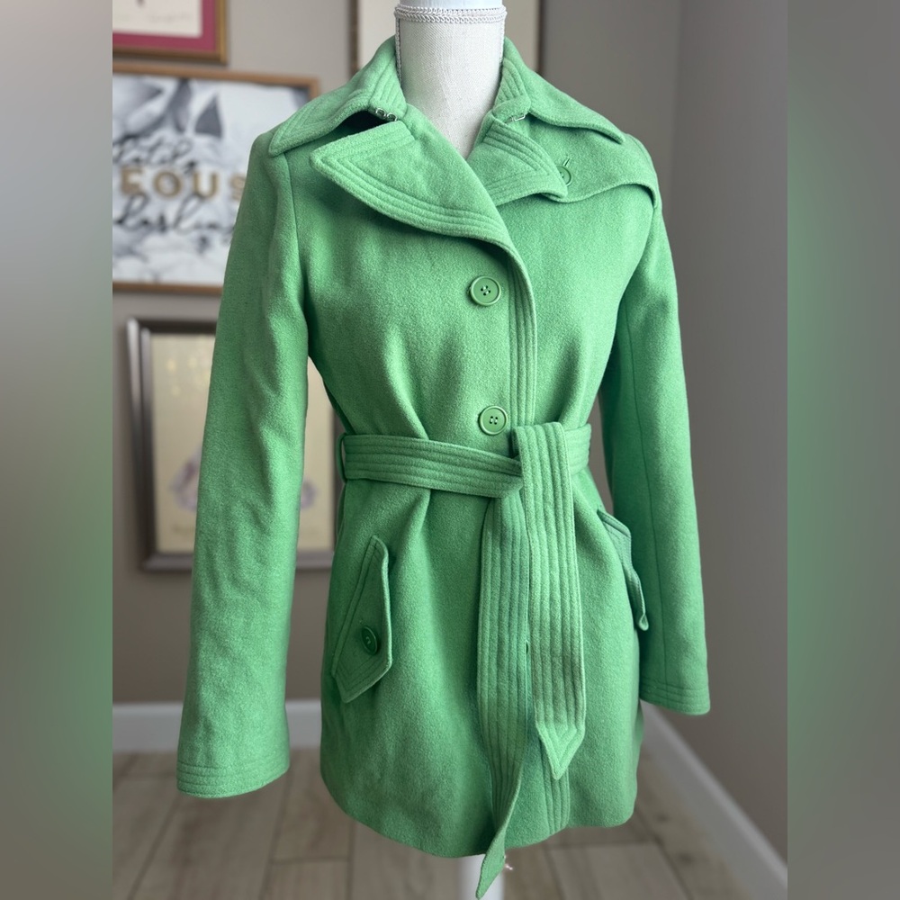Giacca Light Green Single Button Belted Wool Pea … - image 5